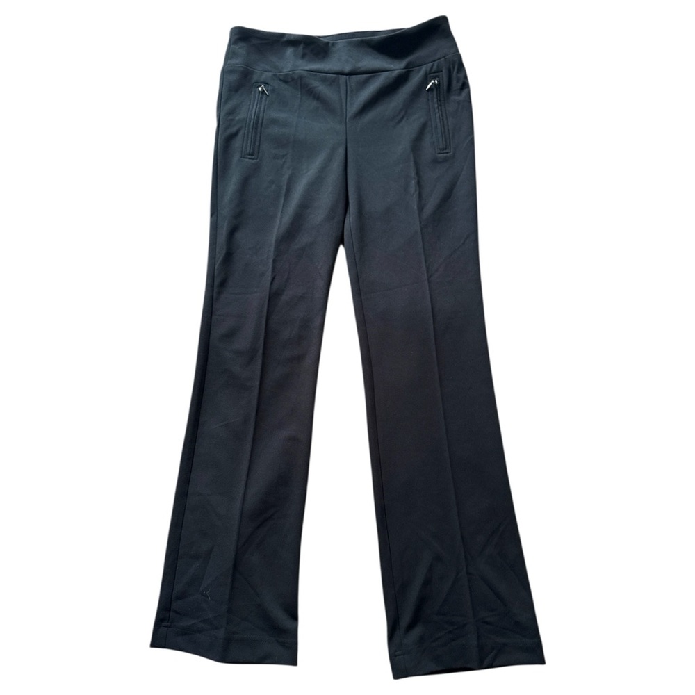 Women’s straight leg black office dress pants pull on zipper front size medium